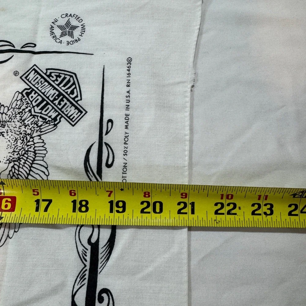 Vintage Harley Davidson Bandana White Red Rose Eagle Biker Scarf Made in USA